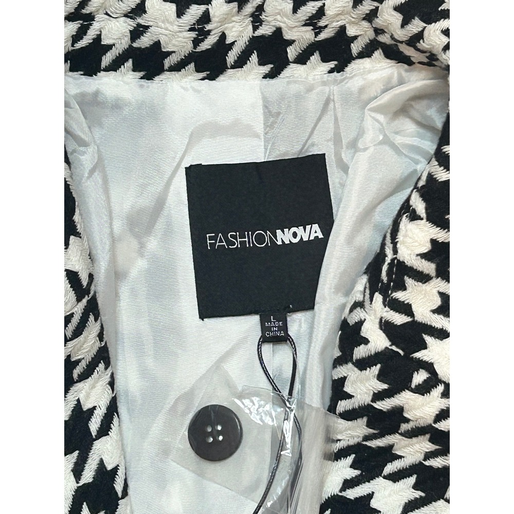 Fashion Nova Houndstooth Blazer Black White Two Button Jacket Large - Picture 2 of 8